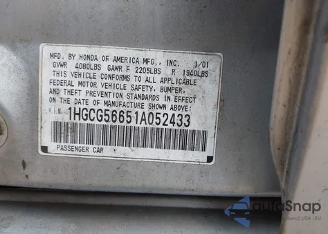 2001 Honda Accord 2.3 Ex z USA, uszkodzony, nr VIN 1HGCG56651A052433